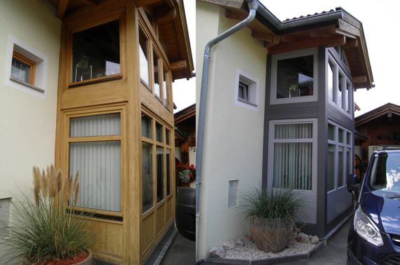 Fenster vom Wintergarten vor und nach Sanierung in Innsbruck in Tirol